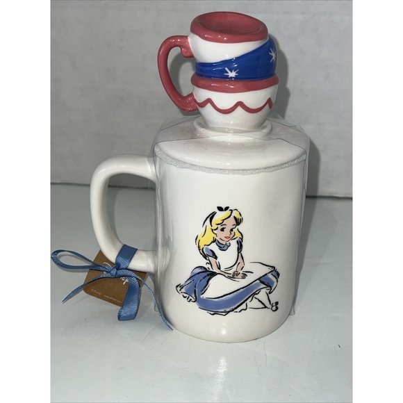 RAE DUNN Disney Alice In Wonderland "MAD TEA PARTY" Double Sided Mug Topper. NEW - Picture 1 of 16